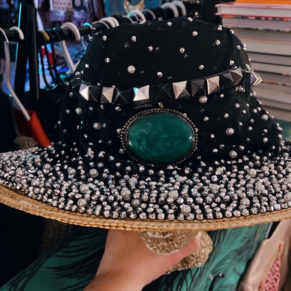 Customed Black & Green Rhinestone and Gem Hat main image 4